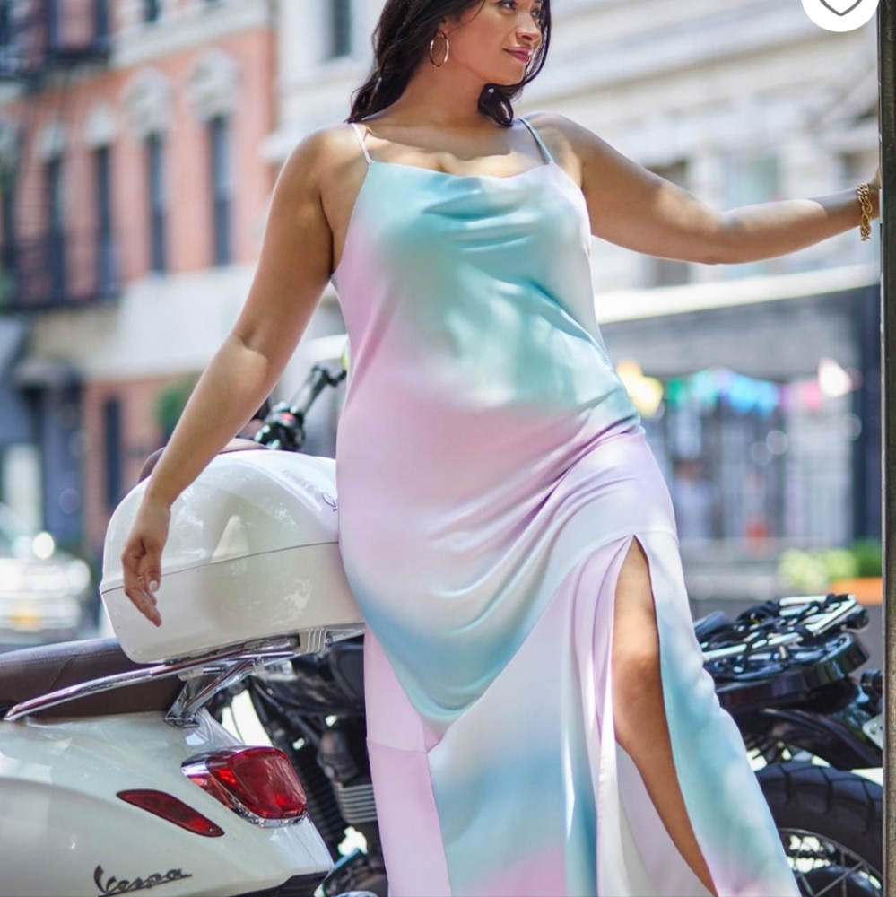 Eliquoii ombre pink green maxi dress sz 20